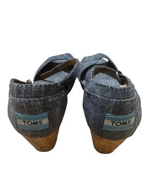 Toms Denim Blue Cork Wedge Sandals